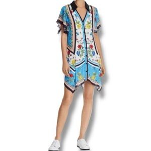 Alice + Olivia Conner Floral Scarf-Print Shirt Dress Size Large